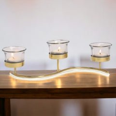 Desidine Golden Finishing Tea Light Candle Holder with 3 Glass