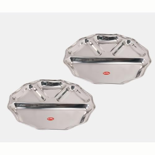 DESIDINE Stainless Steel Rimhjhim 4 in 1 Dinner Plate/Bhojan Thal