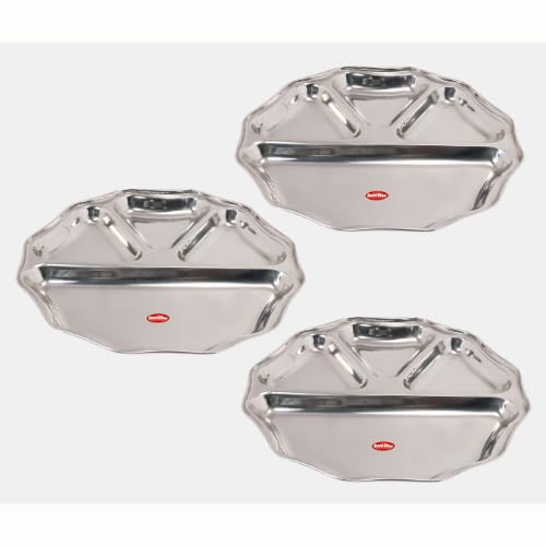 DESIDINE Stainless Steel Rimhjhim 4 in 1 Dinner Plate/Bhojan Thal