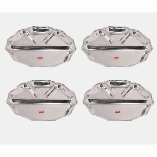 DESIDINE Stainless Steel Rimhjhim 4 in 1 Dinner Plate/Bhojan Thal