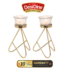 Desidine Golden Finish Tealight Holder Set Of 2