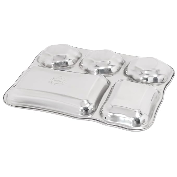 Desidine Stainless Steel 5 in 1 Flower Shape Compartment Thali – Set of 4