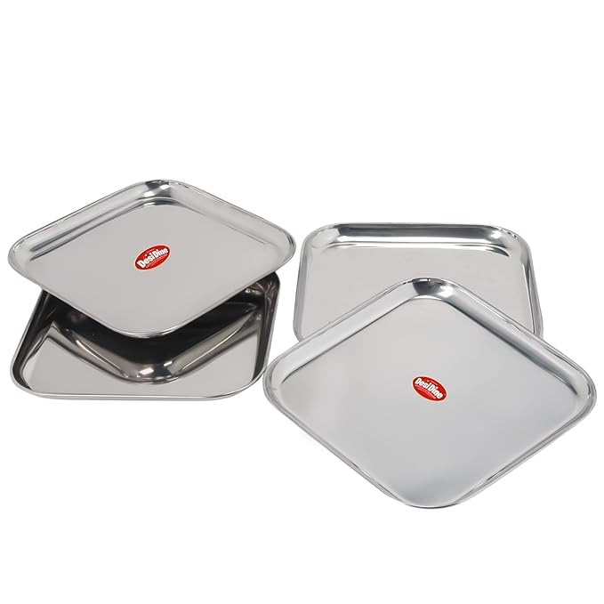 DesiDine Stainless Steel Small Square Shape Plates