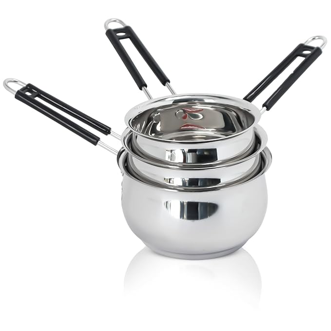 DesiDine Heavy Material Stainless Steel Belly Shape Saucepan Set of 3