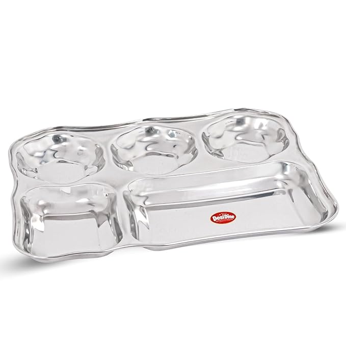 Desidine Stainless Steel 5 in 1 Flower Shape Compartment Thali – Set of 4