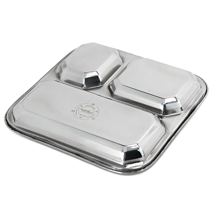 DesiDine 3 In 1 Stainless Steel Plates with Compartments Set of 6