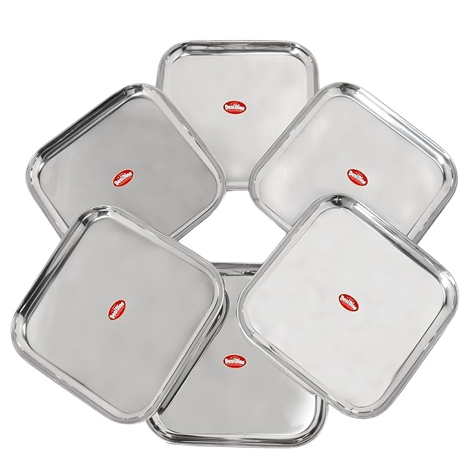 DesiDine Stainless Steel Small Square Shape Plates