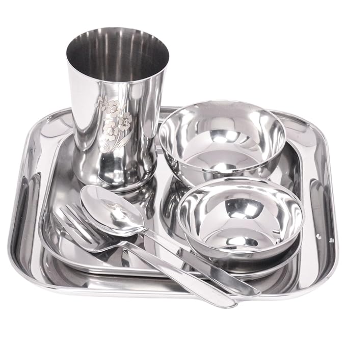 DesiDine Stainless Steel Regal Dinner Set/Square Heavy Gauge Dinner Set 42 pcs