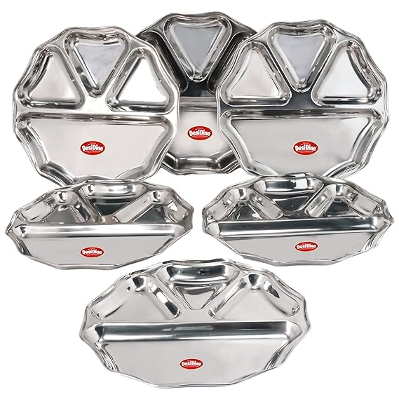 DESIDINE Stainless Steel Rimhjhim 4 in 1 Dinner Plate/Bhojan Thal