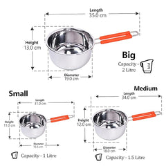 Stainless Steel Sauce Tea Pan with Handle Induction Set Of 3