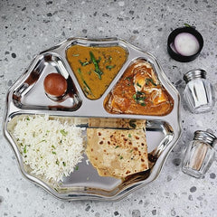 DESIDINE Stainless Steel Rimhjhim 4 in 1 Dinner Plate/Bhojan Thal