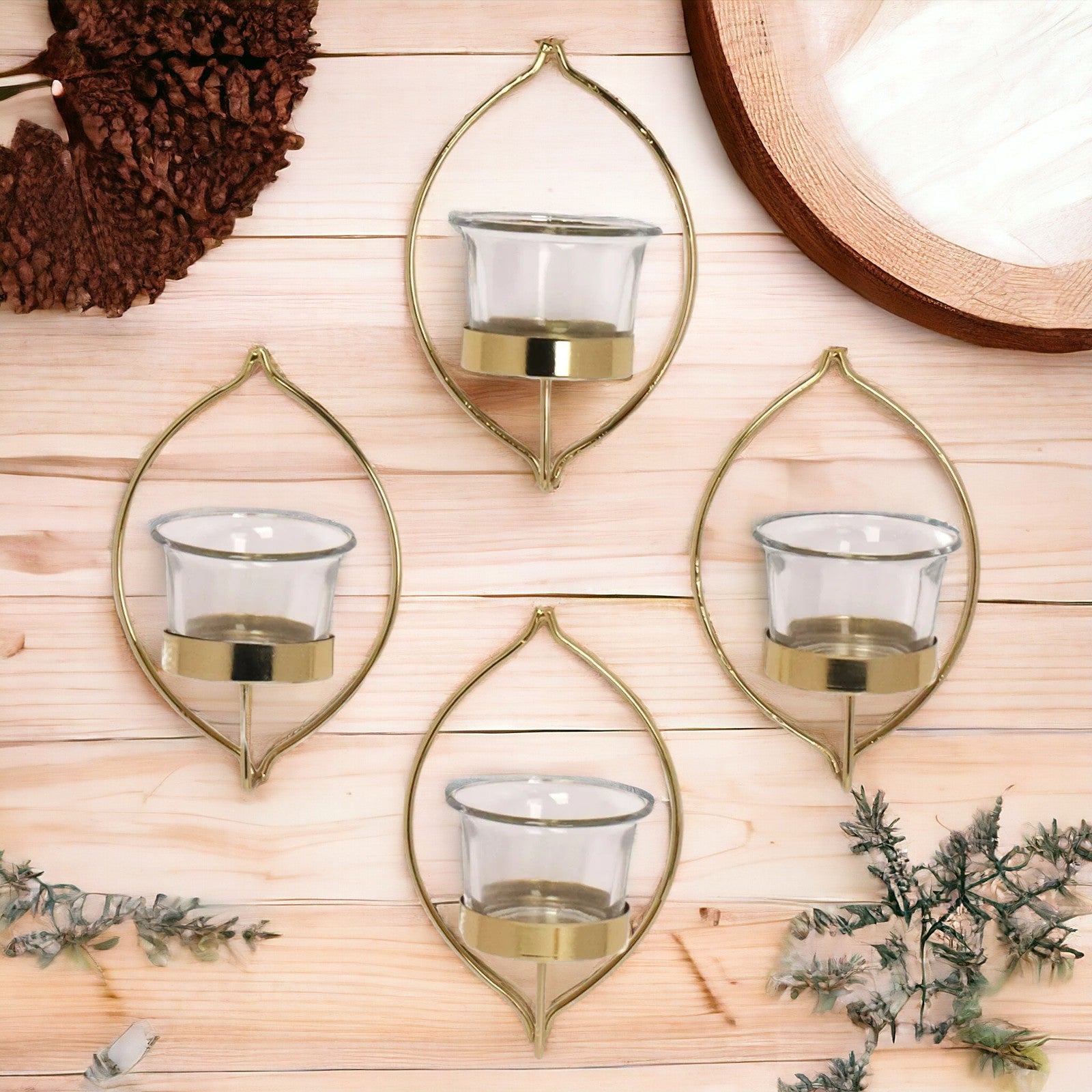 Desidine Gold-Toned Wall Hanging Tealight Holder | Set Of 4