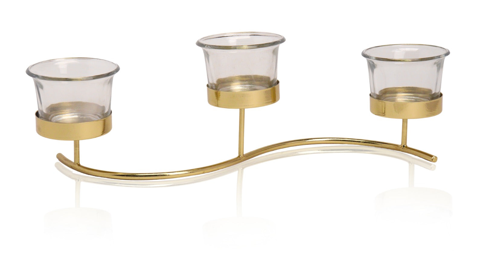 Desidine Golden Finishing Tea Light Candle Holder with 3 Glass