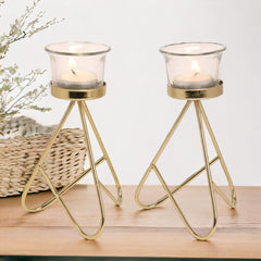 Desidine Golden Finish Tealight Holder Set Of 2