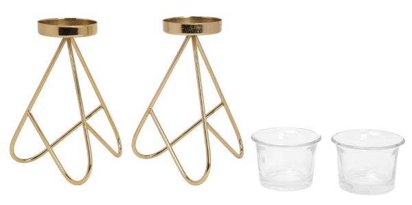 Desidine Golden Finish Tealight Holder Set Of 2