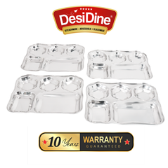 Desidine Stainless Steel 5 in 1 Flower Shape Compartment Thali – Set of 4