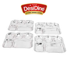 Desidine Stainless Steel 5 in 1 Flower Shape Compartment Thali – Set of 4