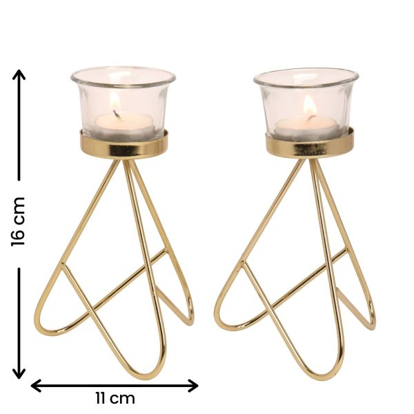 Desidine Golden Finish Tealight Holder Set Of 2