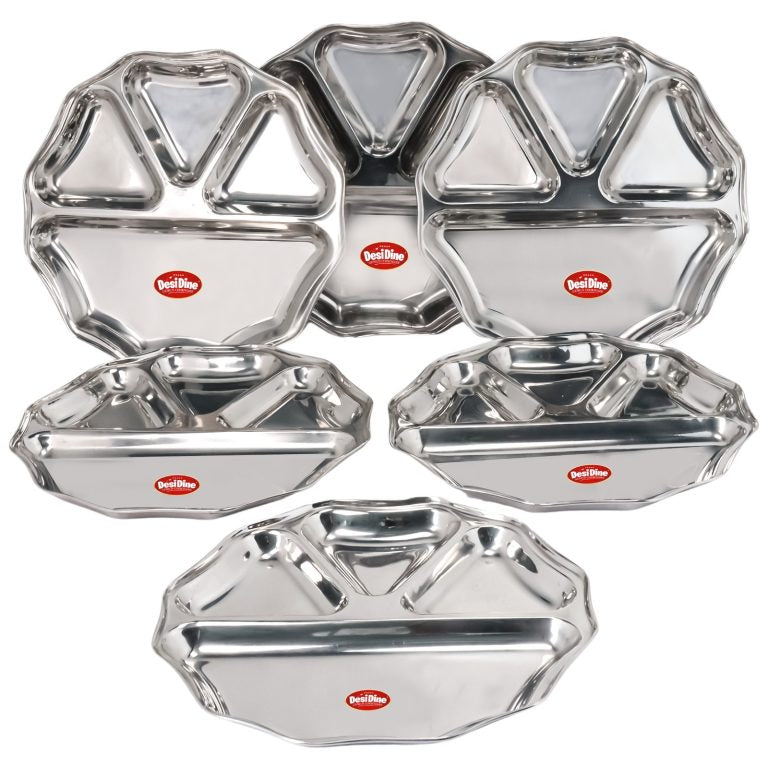 DESIDINE Stainless Steel Rimhjhim 4 in 1 Dinner Plate/Bhojan Thal