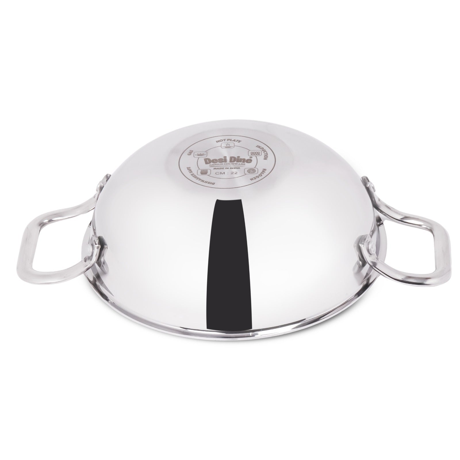 DesiDine Triply Stainless Steel Kadhai With Lid