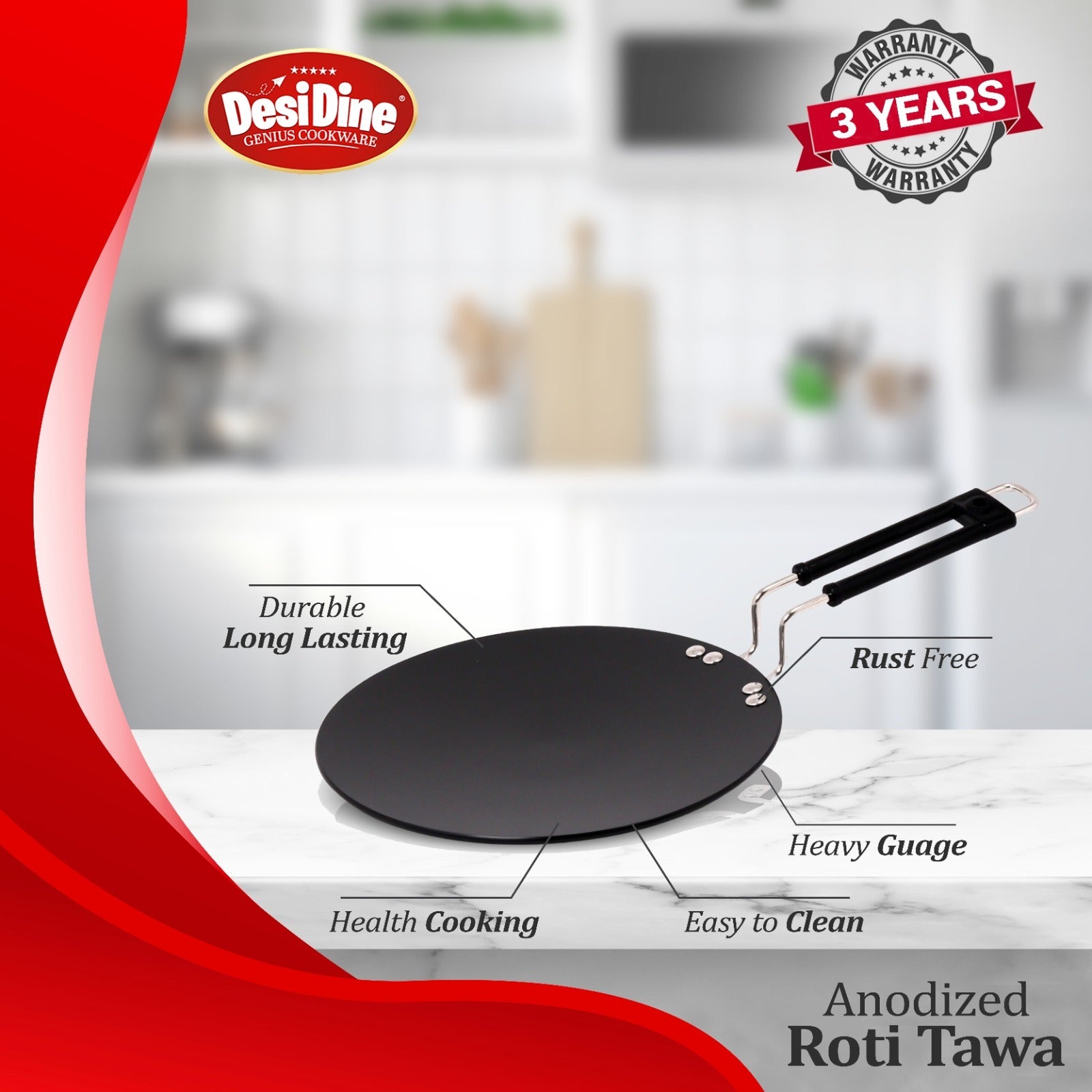 DesiDine Hard Anodised Roti Tawa 10"