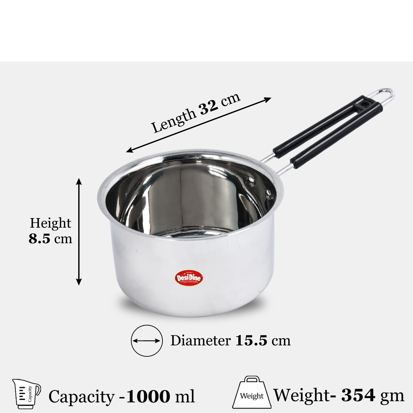 DesiDine Heavy Material Stainless Steel Saucepan