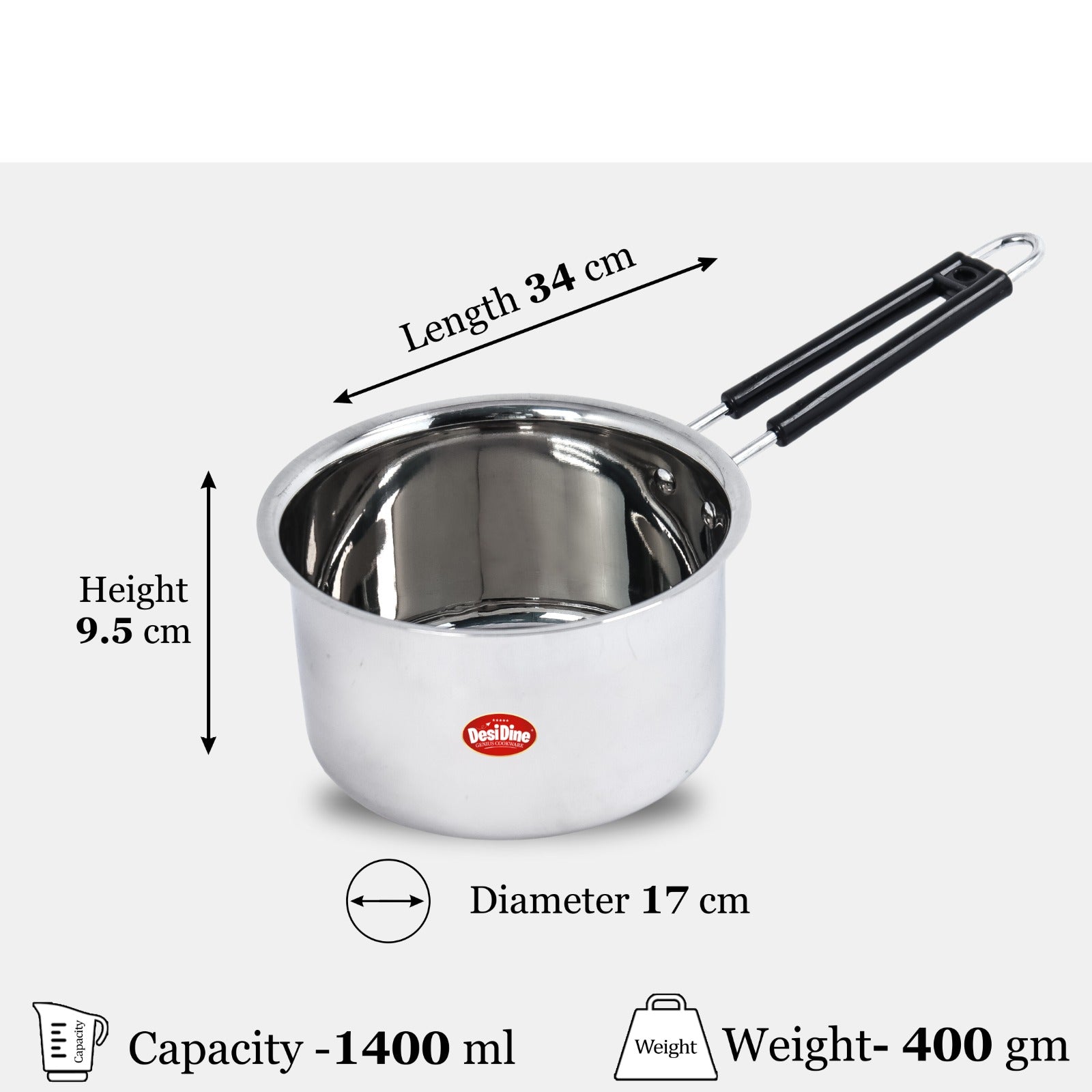 DesiDine Heavy Material Stainless Steel Saucepan