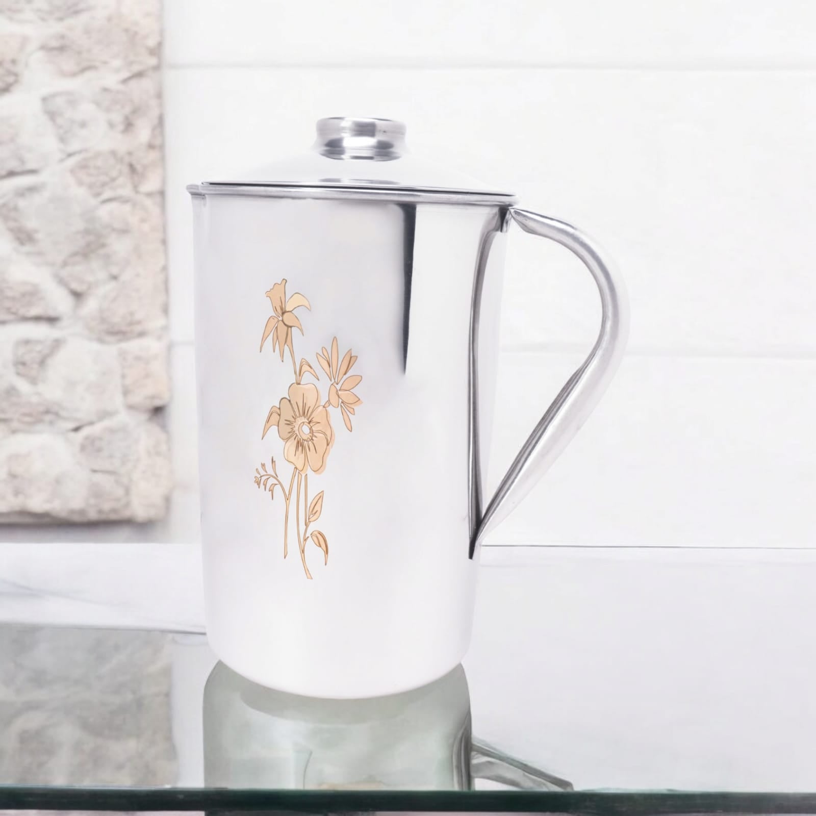 Desidine Stainless Steel Water Jug Laser Flower