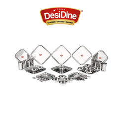 DesiDine Stainless Steel Regal Dinner Set/Square Heavy Gauge Dinner Set 42 pcs