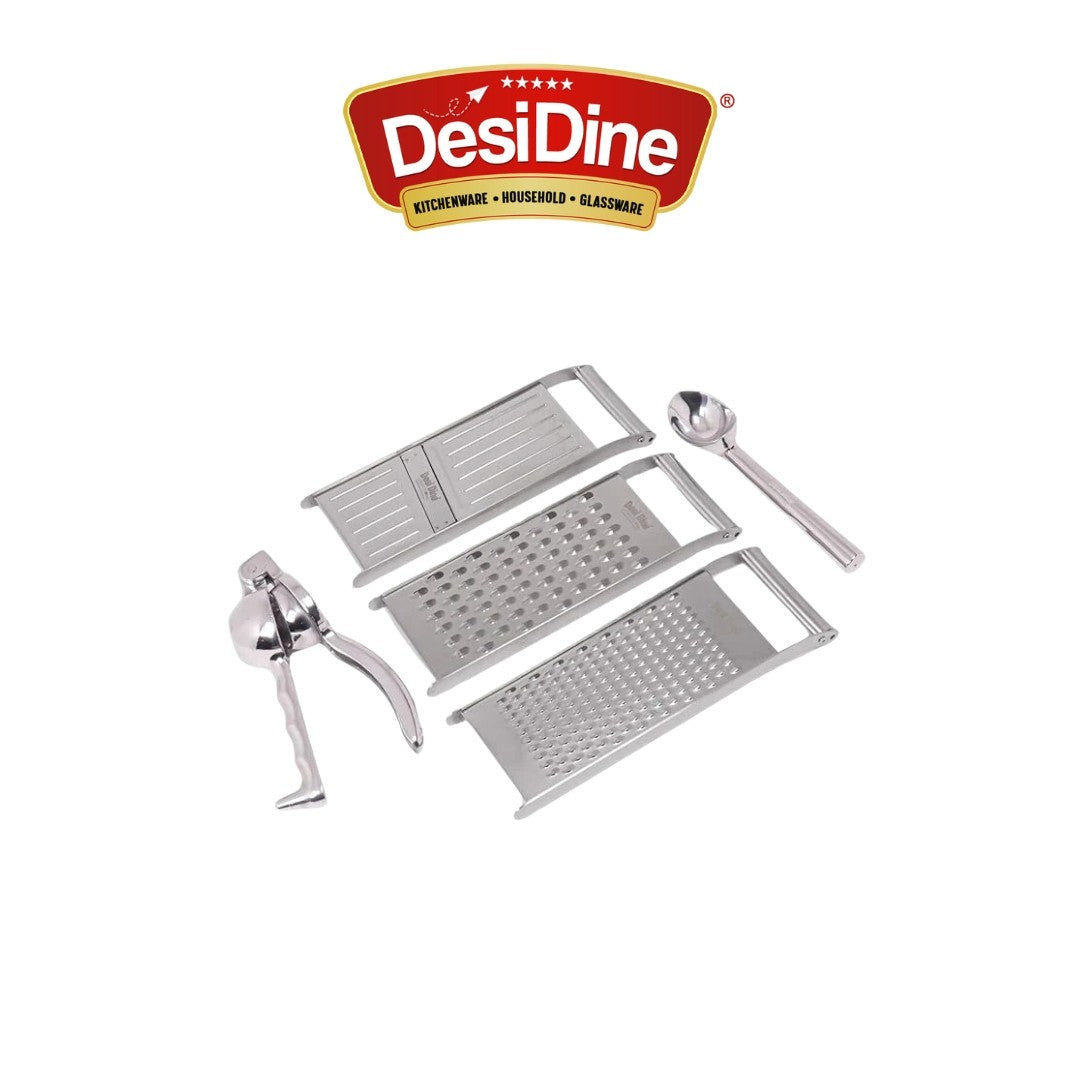 DesiDine Kitchen Tools/Utilities Combo Set of 5 pcs (Lemon Squeezer, Ice Cream Scoop, Slicer and 2 Grater)