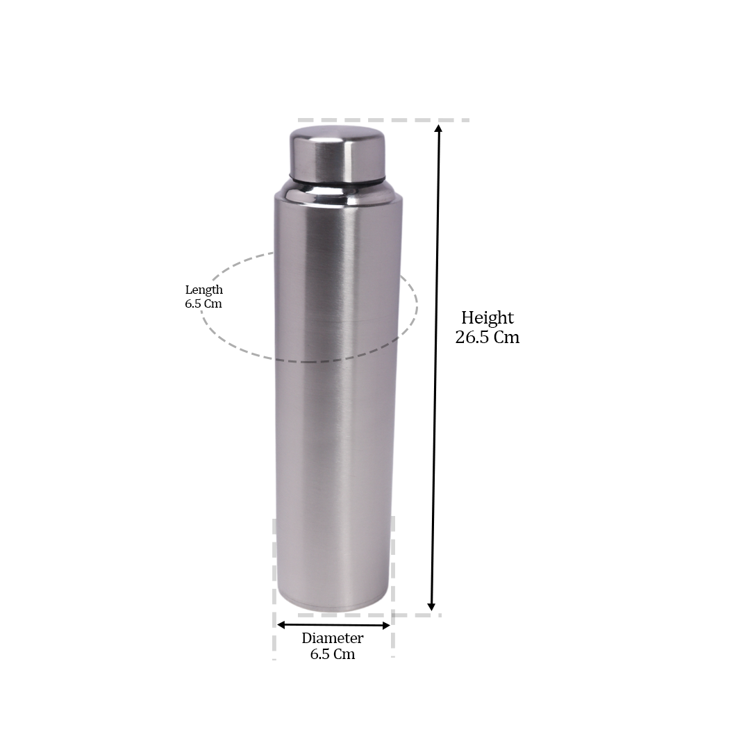 DesiDine Stainless Steel Water Bottle 900 ml/Water Bottle Silver, Pack Of 1