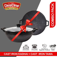 Desidine 2 pcs combo pack Cast iron kadhai with cast iron tawa