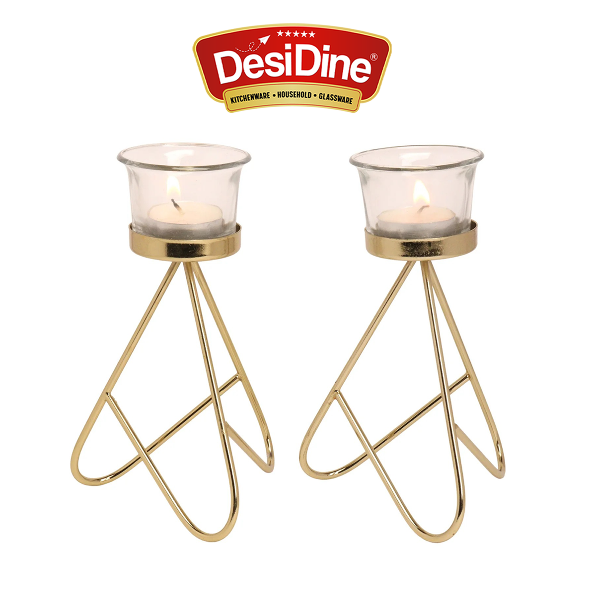 Desidine Golden Finish Tealight Holder Set Of 2