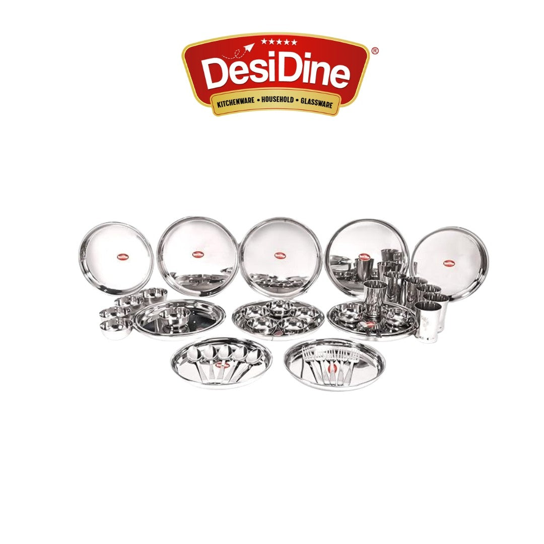 DesiDine Stainless Steel Regal Heavy Material Round Dinner Set/42 pcs