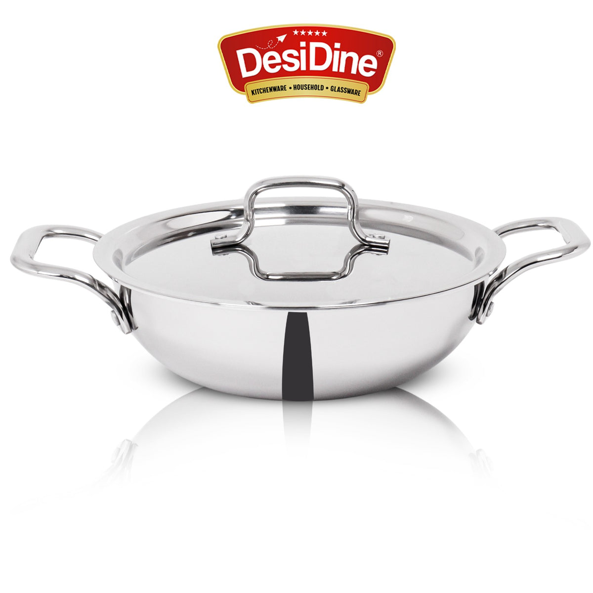 DesiDine Triply Stainless Steel Kadhai With Lid