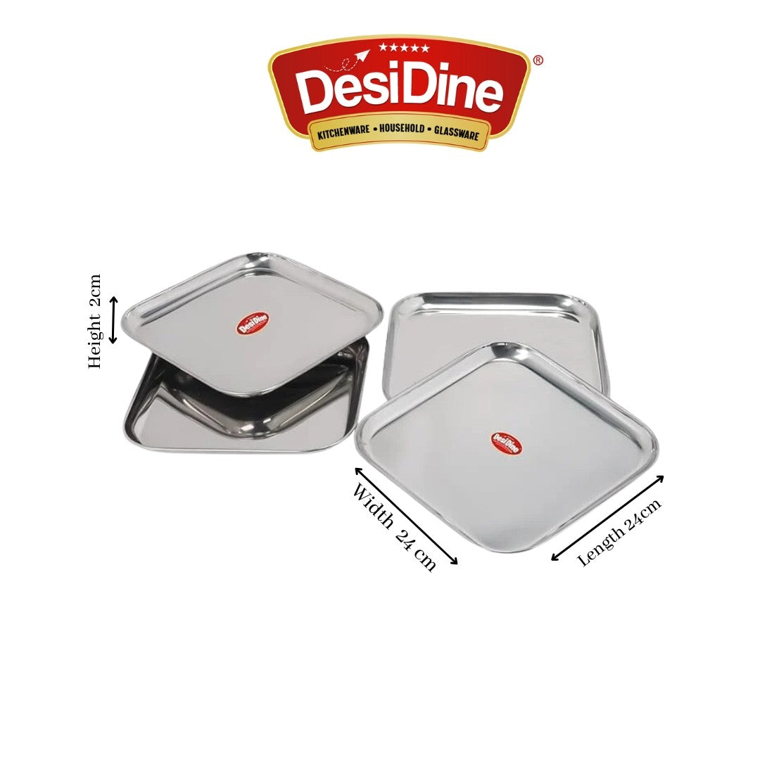 DesiDine Stainless Steel Small Square Shape Plates