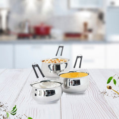 DesiDine Heavy Material Stainless Steel Belly Shape Saucepan Set of 3