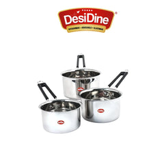 DesiDine Heavy Gauge Stainless Steel Milk Pan/Saucepan/Tea Pan Pot Set of 3/1, 1.5, 2 Liter