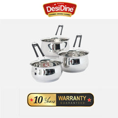 DesiDine Heavy Material Stainless Steel Belly Shape Saucepan Set of 3