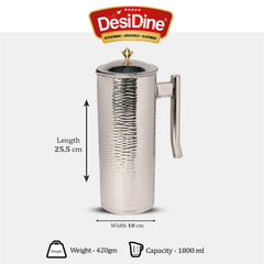 Desidine Hammered Silver Stainless Steel Water Jug