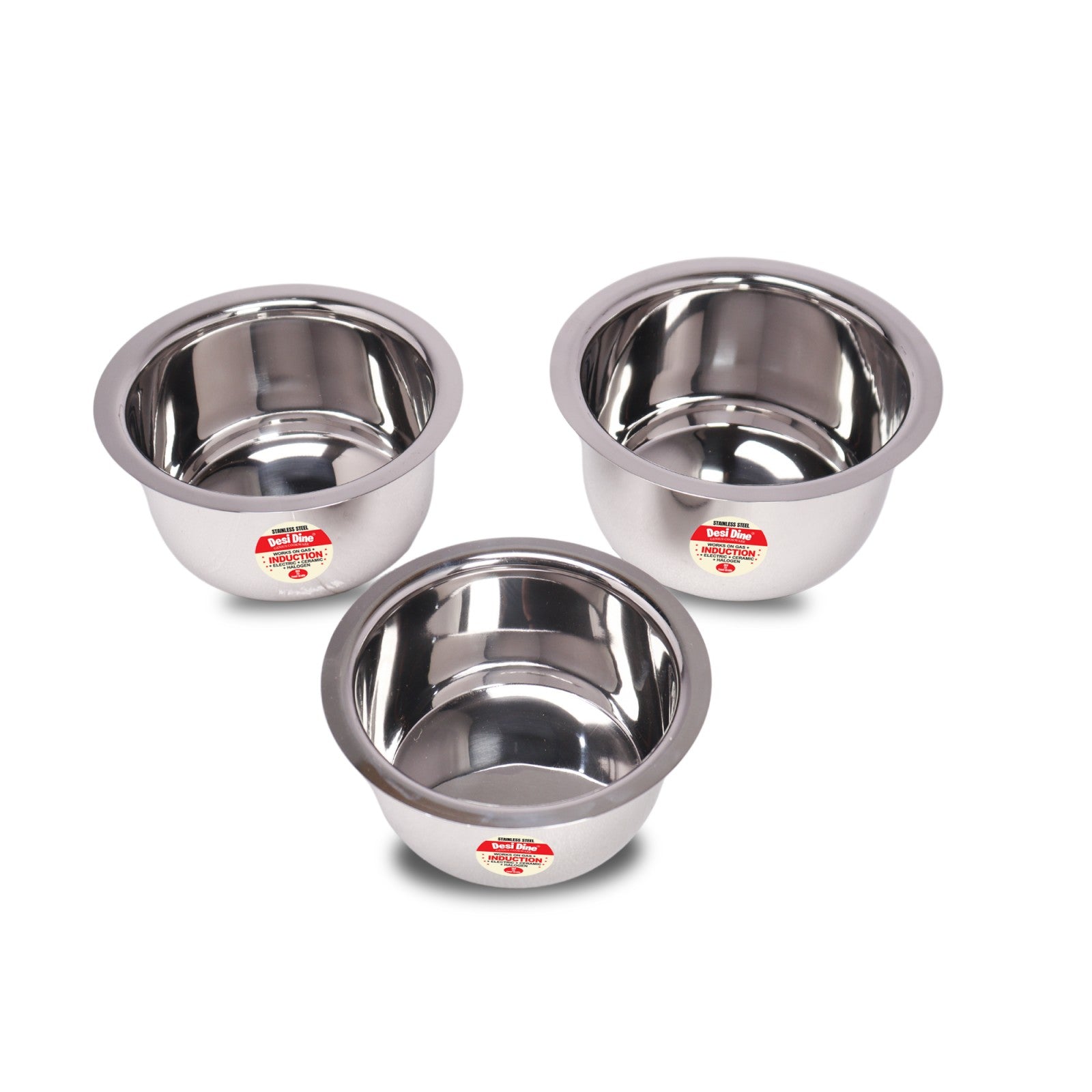 Sandwich Bottom Stainless Steel Tope Set of 3, Induction & Gas Base/1, 1.5, 2 Litre